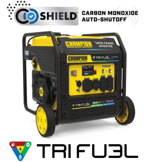 Champion 7,250-Watt (120 / 240V) Electric Button / Recoil Start Tri-Fuel Open Frame Inverter Portable Generator with CO Shield (49-State)