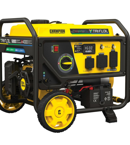 Champion 4,000-Watt (120V) Electric Button / Recoil Start Tri-Fuel Portable Generator with CO Shield (49-State) Champion 4,000-Watt (120V) Electric Button / Recoil Start Tri-Fuel Portable Generator with CO Shield (49-State)