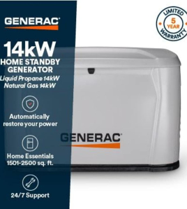 Generac 14k Watt (120 / 240 V) Single-Phase Air Cooled Standby Generator with Wi-Fi and 200A Transfer Switch Bundle