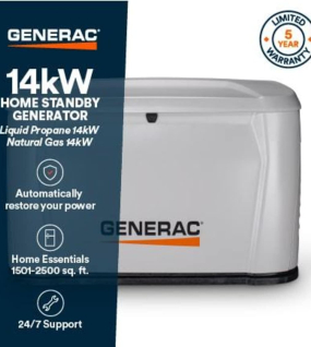 Generac 14k Watt (120 / 240 V) Single-Phase Air Cooled Standby Generator with Wi-Fi and 200A Transfer Switch Bundle