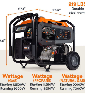 Generac GP Series 9,500 Watt (120 / 240V) Electric Button / Recoil Start Tri-Fuel Portable Generator with COsense (49-State)