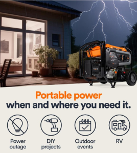 Generac GP Series 8,000 Watt (120 / 240V) Electric Button / Recoil Start Gasoline Portable Generator with COsense (CARB)