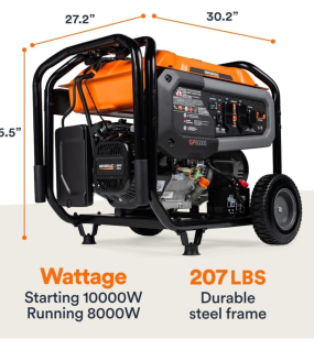 Generac GP Series 8,000 Watt (120 / 240V) Electric Button / Recoil Start Gasoline Portable Generator with COsense (CARB)