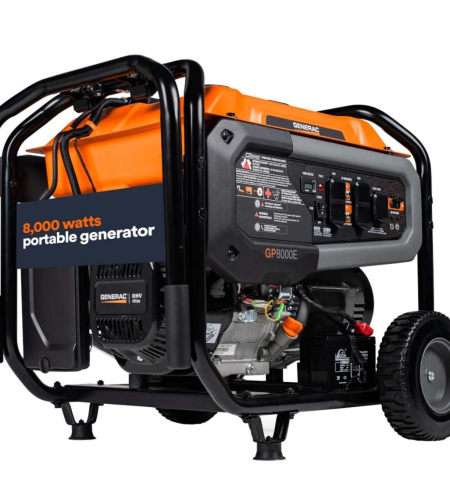 Generac GP Series 8,000 Watt (120 / 240V) Electric Button / Recoil Start Gasoline Portable Generator with COsense (CARB)