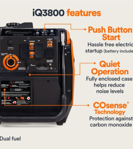 Generac IQ Series 3,000 Watt (120V) Electric Button / Recoil Start Multi-Fuel Inverter Portable Generator with COsense (49-State)