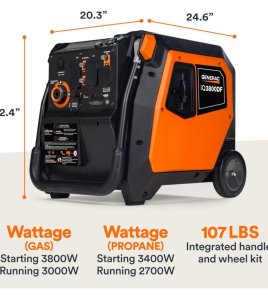 Generac IQ Series 3,000 Watt (120V) Electric Button / Recoil Start Multi-Fuel Inverter Portable Generator with COsense (49-State)