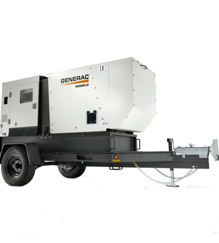 Generac MDG75DF4-STD3 60kW (Prime) / 68kW (Standby) Multi-Voltage Skid-Mount Diesel Generator (John Deere Engine) with Single-Axle Trailer Generac MDG75DF4-STD3 60kW (Prime) / 68kW (Standby) Multi-Voltage Skid-Mount Diesel Generator (John Deere Engine) with Single-Axle Trailer