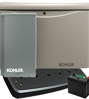 Kohler Power Systems RCL Series 14kW (120 / 240V) Single-Phase Air Cooled Multi-Fuel Standby Generator with RXT 200a Automatic Transfer Switch, Pad and Battery