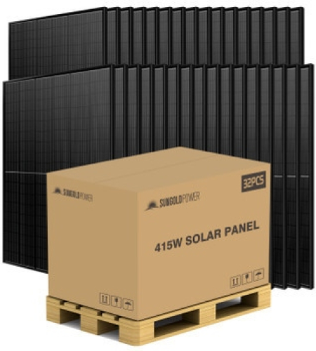 SunGoldPower 415W Mono Black Perc Solar Panel Full Pallet (32 Panels) SunGoldPower 415W Mono Black Perc Solar Panel Full Pallet (32 Panels)