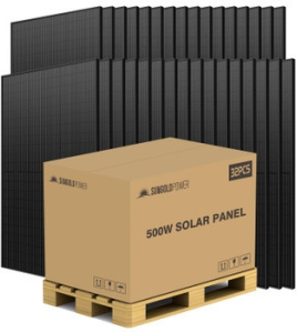 SunGoldPower 500W Mono Black Perc Solar Panel Full Pallet (32 Panels)