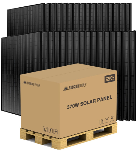 SunGoldPower SG370WM-Pallet 370W Mono Black PERC Solar Panel Full Pallet (32 Panels) UL 61730 SunGoldPower SG370WM-Pallet 370W Mono Black PERC Solar Panel Full Pallet (32 Panels) UL 61730