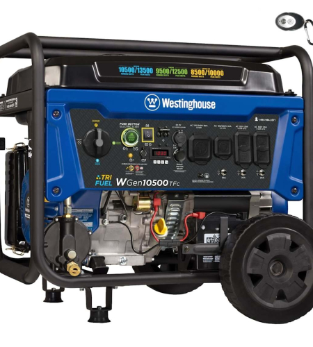 Westinghouse Power Equipment 10,500-Watt (120 / 240V) Electric Button / Recoil / Remote Start Tri-Fuel Portable Generator with CO Sensor (49-State)