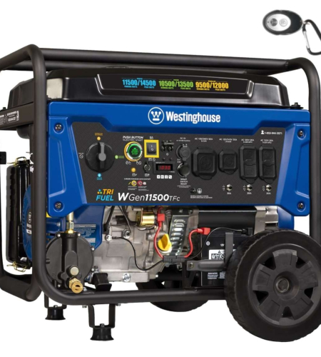 Westinghouse Power Equipment 11,500-Watt (120 / 240V) Electric Button / Recoil / Remote Start Tri-Fuel Portable Generator with CO Sensor Westinghouse Power Equipment 11,500-Watt (120 / 240V) Electric Button / Recoil / Remote Start Tri-Fuel Portable Generator with CO Sensor