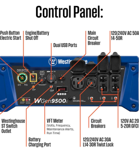 Westinghouse Power Equipment 9,500-Watt (120 / 240V) Electric Button / Recoil / Remote Start Gasoline Portable Generator with CO Sensor