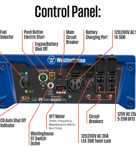 Westinghouse Power Equipment 9,500-Watt (120 / 240V) Electric Button / Recoil / Remote Start Multi-Fuel EFI Portable Generator with CO Sensor